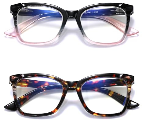Areyeth 2er-Pack Lesebrille Damen Herren, Lesebrille Mit Blaulichtfilter Modern Quadratische Stylische Brillen 1,0 1,5 2,0 2,5 3,0