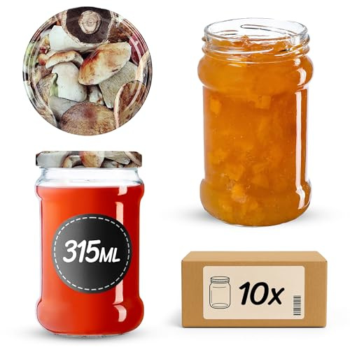 KADAX Tarros pequeños de conservas de 315 ml, fi66 para miel, tarros de mermelada con tapa, frascos herméticos, vidrio de conserva, vasos redondos, tarros de mermelada (10 unidades)