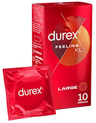 Durex FEELING XL - 10 Préservatifs Fins et Extra Large pour Homme, Largeur nominale 60mm