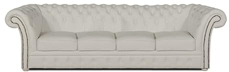 Chesterfield Sillón Winfield Basic de piel | Blanco | 2 a 4 semanas de entrega (blanco, 4 plazas)