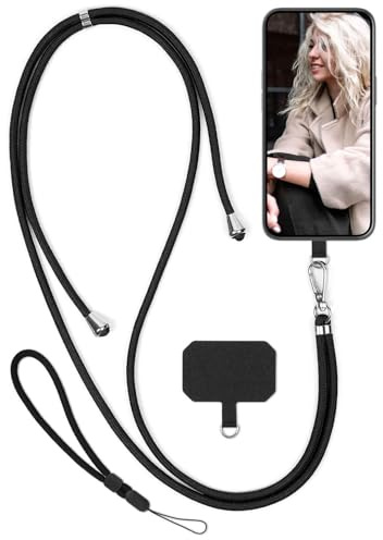 moex Unleash für Google Pixel 4a 5G Handyband zum Umhängen ohne Hülle, Handykette Universal mit Karabiner, Handy Band abnehmbar, Kette mit Pad für Handyhülle, Schwarz, Silber