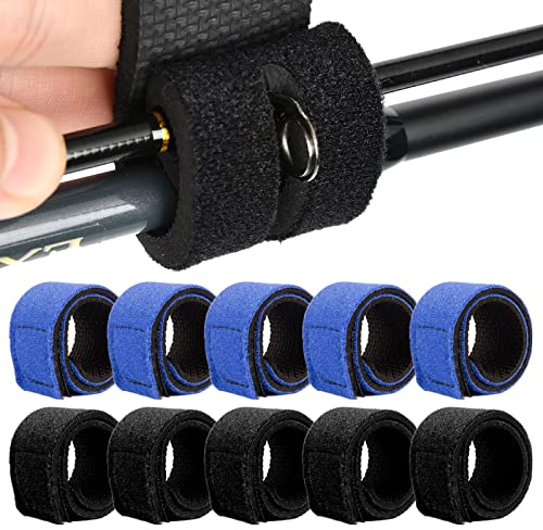 10 Stück Angeln Elastisches Rutenband Angelrute Gürtel Klettband Gurt Elastisches Ruten Klettband Gurt Bänder Klettbänder Mit Schnalle für Angelruten Schwarz & Blau