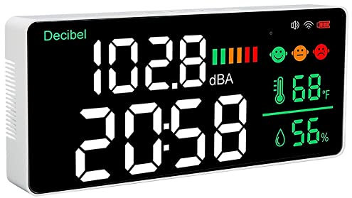 Doengdfo DecibelmèTre 4 en 1, Sonómetro WiFi, Reloj Digital, Temperación, Humedad, Medidor DB 30-130