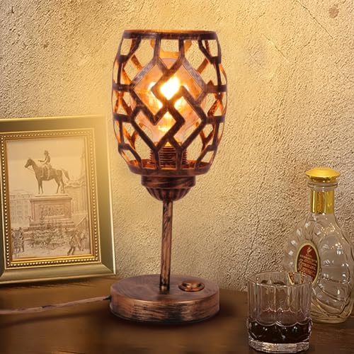 TWSXTE E27 Lampada da tavolo decorativa, lampada d'atmosfera retrò, lampada da tavolo in metallo camera da letto paralume con interruttore (Lampadina non inclusa)