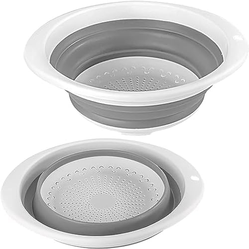 Aspect Collapsible Colander with Handle - Silicone Kitchen Strainer with Sturdy Plastic Base - Space Saving & Folding Strainer for Washing Veges & Fruits - Best for Rinse or Draining