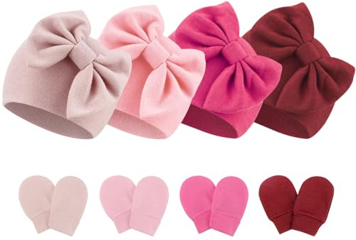 DRESHOW Sombreros y Manoplas para Bebé Recién Algodón Gorritos y Guantes para Niñas Niños 0-6 Meses