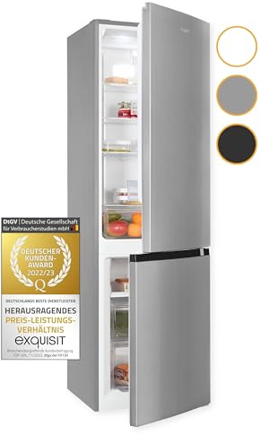 Exquisit Kühl-Gefrierkombination KGC265-70-NF-040C inoxlook | 253 L Volumen | Kühl Gefrierkombination No-frost | Türanschlag wechselbar | Kühlgefrierkombination freistehend