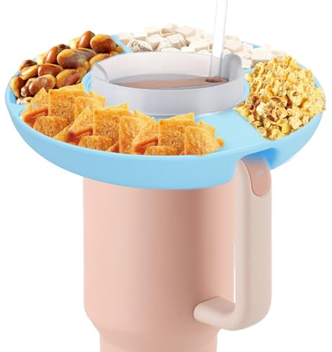 Stanley Cup Snacktablett mit Griff,Snackschale für Stanley Becher,Snackring für Stanley Cup Zubehör,Tragbarer Snackhalter,kompatibel mit Stanley Cup mit 3 Fächern,für Zuhause und draußen (Blau)