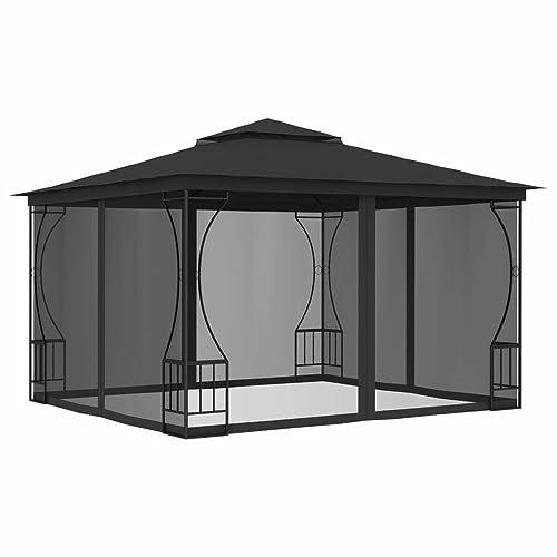 Paviljong med nät, CIADAZ hopfällbar paviljong, pergola, festtält, markis och soltält, trädgårdspaviljong, grillpaviljong, 300 x 300 x 265 cm antracit