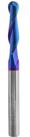 Bestgle 1/4 Shank Ball Nose End Mill, 2 Flute Up Cut Spiral CNC Router Bit, Nano Blue Coated Carbide Milling Cutter (1/4 x 1/4 x 1-1/8 x 3)
