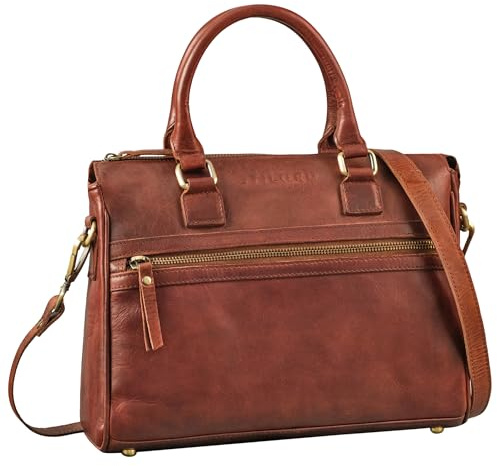 STILORD Corrine Modische Handtasche Damen Leder Mittelgroß Shopper mit Reißverschluss Henkeltasche und Schultertasche Frauen Lederhandtasche Damen Echtleder Farbe:porto - cognac