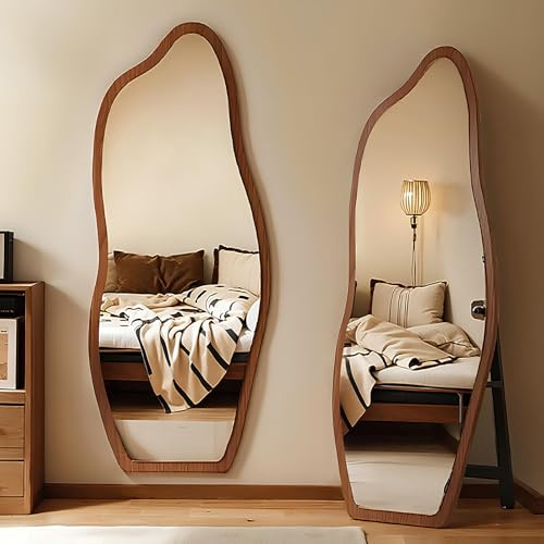 HAOKKV Specchio Da Pavimento A Figura Intera 40 * 120cm, Specchio Decorativo Irregolare, Specchio Da Toeletta, Specchio Da Parete, Cornice In Legno, Può Essere Appoggiato O Incollato Al Muro(Walnut)