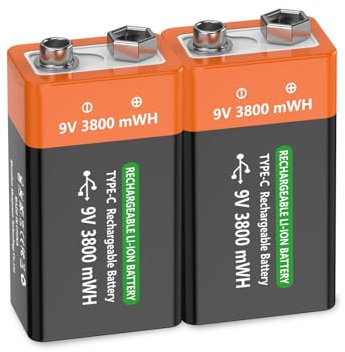 FLSTOR Batería de 9 V, 3800 mWh, 9 V, ion de litio, batería recargable para juguetes, cámaras, dispositivos de seguridad, instrumentos musicales, electrónica industrial, electrodomésticos y más, con