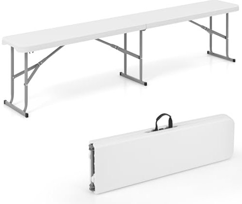 COSTWAY Bierbank klappbar, 182x27,5x43 cm, Klappbank aus Kunststoff, Bierzeltbank mit Tragegriff, Faltbank, Campingbank, Gartenbank, Sitzbank bis 300 kg belastbar, Weiß