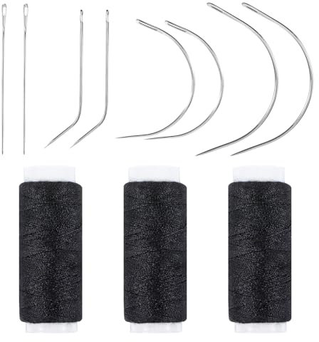 Nähgarn, 3 Rollen Leder Faden, Reißfest Wachsfaden 360m mit 8 Stück Sattlernadel und Fingerhut, Webfäden, Ledernähgarn, Wohnung Ledergarn Gewachst für Lederhandwerk, Herstellen von Perücken Nähen