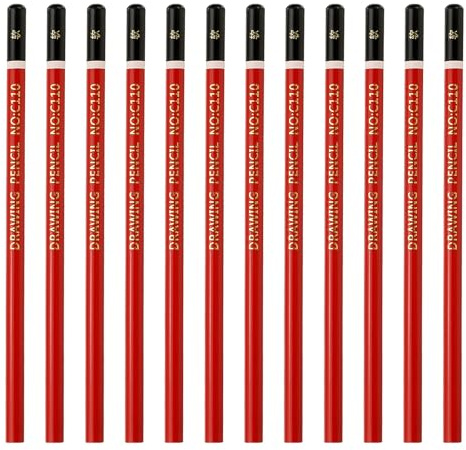 PATIKIL 12 matite a carboncino, morbide matite rotonde a carboncino, per disegnare, scrivere, schizzi artistici, principianti, rosso/nero