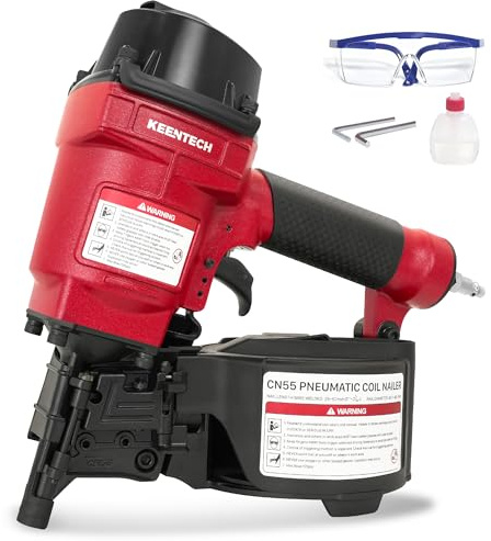 KEENTECH Pneumatic Siding Nail Gun for 1 to 2-1/4 15-Degree Nails, Coil Siding Nailer with Bump Firing for Fast Nailing Speed, Coil Nail Gun for Pallets, Siding, Crating, Fencing, Decking, CN55