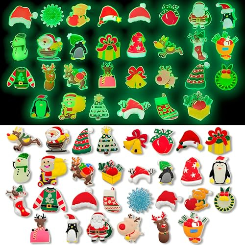 30 Piezas Adornos de Zapatos Luminosos, Encantos de Zapatos con Tema Navidad, Santa Reno Árbol Campana PVC Decoración de Zapatos para Clog Sandalias Pulsera, Regalo para Niñas Niños Mujeres Hombres