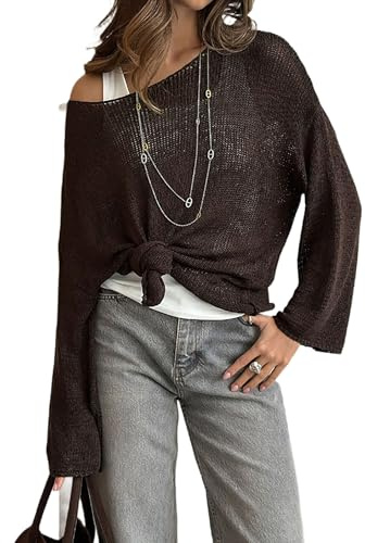 LIEROLYE Pull Oversize En Maille Transparente Pour Femme, Tunique Ample À Manches Longues, Pulls De Plage Légers Et Ajourés