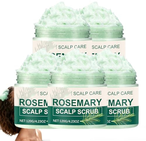 Exfoliante para el cuero cabelludo con romero, limpieza profunda y nutrición para la eliminación suave de la caspa y la acumulación, cuidado del cuero cabelludo con equilibrio de grasa (5PCS)