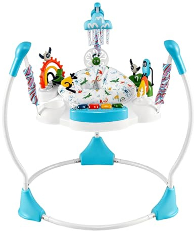 COSTWAY Saltador Bebe, Centro de Actividades para Bebés con Altura Ajustable en 3 Niveles, 6 Juguetes Interactivos, Luces y Música, Asiento Giratorio de 360°, Saltador y Balancín para Bebe de 6+Meses