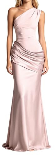 Vestidos Largo Mujer Sin Mangas Solo Hombro Vestidos de Fiesta Ajustado Elegante Fruncido Bodycon Formal Dama de Honor Elegante Vestido deinvitado deBoda Vestido degraduación