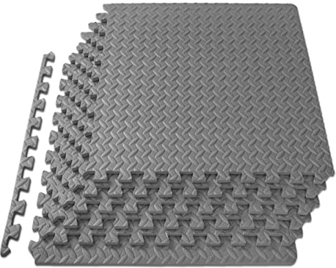 ProsourceFit Puzzle Exercise Mat ½ in, EVA Interlocking Foam Floor Tiles for Home Gym, Mat for Home Workout Equipment, Floor Padding for Kids, Grey, 24 in x 24 in x ½ in, 24 Sq Ft - 6 Tiles