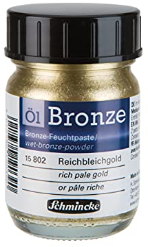 Schmincke - Öl-Bronze, Reichbleichgold, 50 ml, 15 802 024, für schillernde Metalleffekte auf Ölbildern, sowie vorgrundierten Untergründen wie z.B. Holz, Metall, Gips