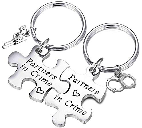 PLITI Set of 2 Partners in Crime Keychain Long Distance Relationships BFF Gift (in Crime Puzzle)
