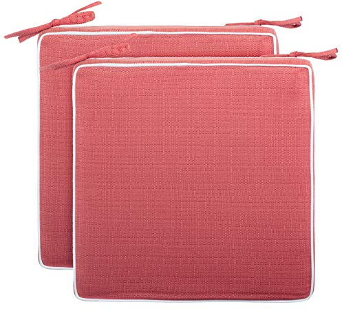 Brandsseller Set de 2 Cojines de asiento 40x40x4 cm – Cojine para silla repelente al Agua con Cintas de Sujeción aspecto de Lino – interior y exterior – Cocina,Terraza, Jardín – Rojo