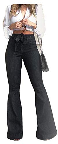 YOUCAI Mujer Vaqueros Acampanados Skinny Push Up Pantalones Elástico Jeans, Cintura Alta Retro Flared Jeans Pantalones De Campana,Negro,M