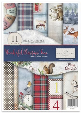 ITD Collection - Reispapier Kreativset A4 Decoupage Rice Paper Sheet 29,7 x 21 cm Serviettentechnik Mehrfarben (Wonderful Christmas Time, RP026)