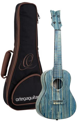 Ortega Guitars Concert Ukulele Acoustic – Bamboo Series – Including Gigbag – Bamboo, Blue (RUSWB-CC)