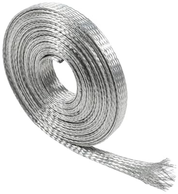 Tinned Copper Braid Cable Wire Shielding Sleeve Ground Straps Protection Flat Metal Mesh Flexible Expandable (5/16 in Wide(0.20 in Dia)-15ft)