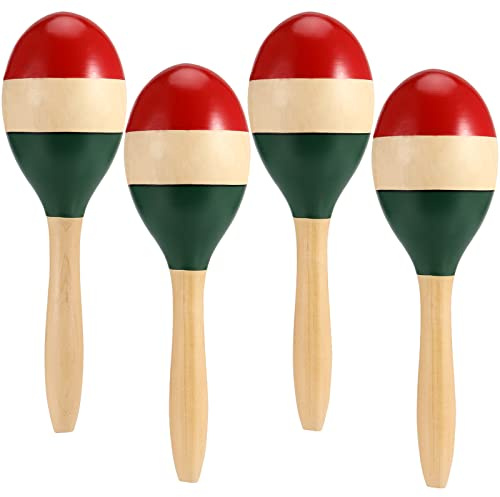 ZEONHEI 2 Pair of 10 Inch Large Wooden Maracas, Hand Painted Wooden Maracas for Parties, Homes, Schools, Performances, Entertainment
