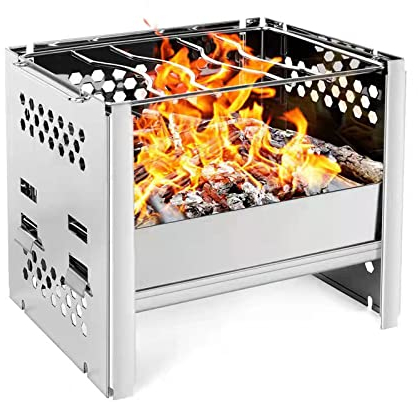 Grafner 2in1 Faltbarer Campingkocher, auch als Mini Grill nutzbar, rostfreier Edelstahl, geringe Rauchentwicklung, mit Tasche, Klapp Kocher Grill faltbar Mini Holz Ofen Kocher Survival Taschengrill