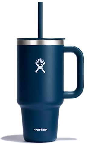 Hydro Flask - Travel Tumbler 946 ml (32 oz) with Closable Press-in Straw Lid - Stainless Steel - Double Wall Vacuum Insulated - Splash Resistant lid - Indigo