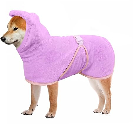 Mosucoirl Hund Bademantel Mantel,Haustierhandtuch Mikrofaser Hundebadetuch saugfahig Badetuch Hund Schnell Trocknend Verstellbar Hunde Bademantel Kapuze Baumwolle