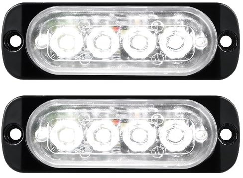 RIGIDON 2 Pcs Ultra Thin 4 LED luci di emergenza Bianco Lampada di Emergenza Strobo Barra Luminosa, 12V 24V Impermeabile Luce Lampeggiante per 4x4 Car SUV Truck Trailer Camper Motorcycle furgone