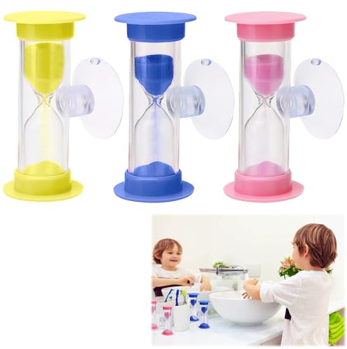 3 Pièces Sablier Minuterie avec Ventouse, MInuteur de Sable pour Brosse à Dents de 3 Minutes, Sablier Ensemble Coloré Cuisine, Minuteur pour œufs, Brossage d'enfant, Gestion du Temp