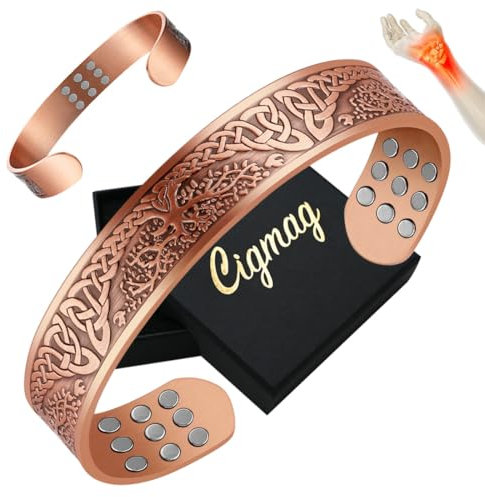 Cigmag Lymphdrainage Kupfer Armband Männer Herren 27 Ultrastarke Magnete 99% Reines Kupfer Verstellbar mit Geschenkbox (Lebensbaumes)