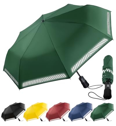 Regenschirm Sturmfest Taschenschirm mit Reflexstreifen - Umbrella Kompakter Reise Winddichter - Automatik Auf und Zu Schirm - Inkl. Etui Starkes Fiberglasgestell, Wasserdicht für Herren Damen Kinder