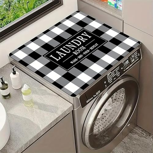 Highdi Housse de Protection pour Machine à Laver Top, Coussin de Machine à Laver Antidérapant Housse de Machine à Laver pour Machine à Laver Ou Sèche-Linge (Noir et Blanc,50 * 60cm)
