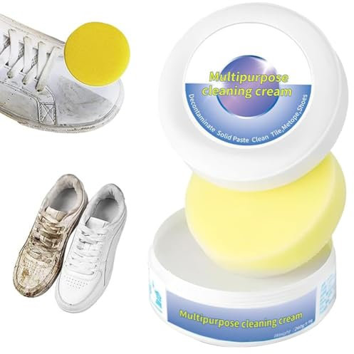 Schuhreinigungscreme, White Shoe Cleaning Cream Mehrzweck Reinigungscreme mit Schwamm, Weißer Schuhreiniger Weiße Schuhe Reinigungscreme Multifunktionsbürste Reinigungstuch für Reinigen Schuhe