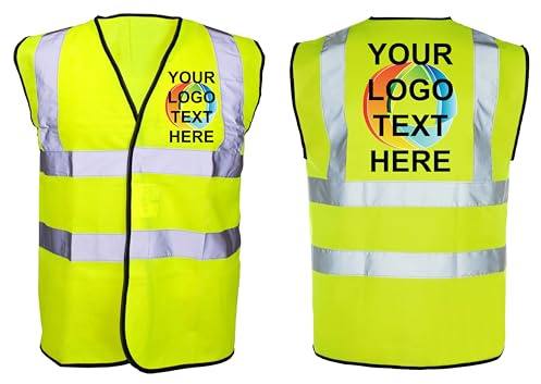 StickersWall Personalised Hi Vis Vest Custom Printed Hi Viz Vest Reflective Safety Vest Adult Sizes Custom Printed High Visibility Security Waistcoat Any Text Logo Full Colour (Yellow, XLarge)