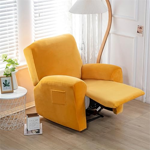 Hearda Housse de Fauteuil Inclinable Extensible, Velours Housse de Fauteuil 1 Place Relax Housses de Fauteuils 4 Pièces avec Poches Latérales Relax Inclinable (Jaune)