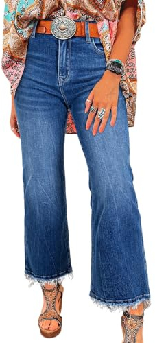 Astylish Womens Jeans High Waisted Ripped Wide Leg Bootcut Trousers Stretchy Vintage Ankle Denim Jeans Size 12 Blue