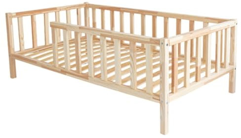 Generisch Kinderbett Classic mit Rausfallschutz aus Vollholz inkl. Lattenrost | Naturholz (90 x 160 cm)