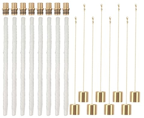 8 Pack Wine Bottle Torch Kit Replacement Fiberglass Wick Brass Holder | Long-lasting flame with oil absorption efficiency, Crafted from sturdy brass with washers, Torch set for garden patio