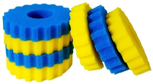 Mousses filtrantes CPF-15000 pour filtres de bassin CPF – Mousse filtrante biologique pour filtres CPF, éponge filtrante double densité (4 éponges fines jaunes & 3 éponges grossières bleues, Ø 26 cm)